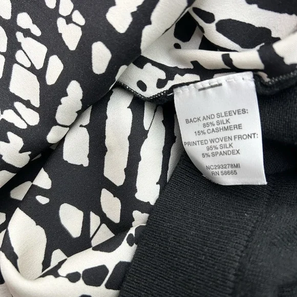 Nordstrom Blouse Top Womens Large Silk Cashmere Sweater Short Sleeve Black White - Picture 9 of 10